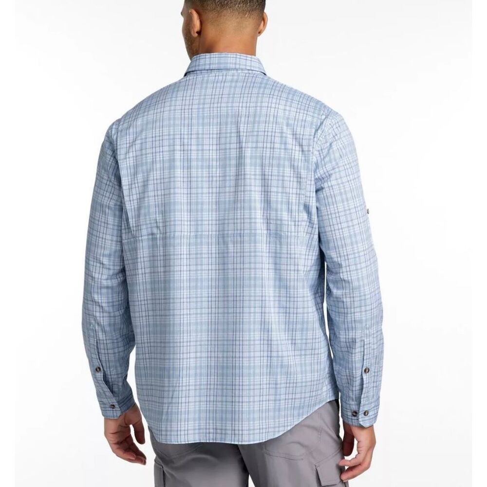 L.L. Bean NWT tropicwear blue plaid button down UPF 50 size large - Picture 2 of 11